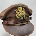 Vintage WWII WW2 US Military Air Corp Pilot Officer Visor Cap Crusher Hat Brown