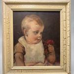 Vintage Dark Toned Baby Boy Holding Red Flower Art Print Painting Hanging Decor