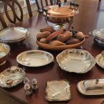 Silverplate Lot with Wood Fruit Bowl