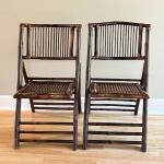 Pair (2) ~ Tortoise Shell Burnt Bamboo Folding Chairs