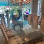 Custom Glass-Top Dining Table with 10 chairs