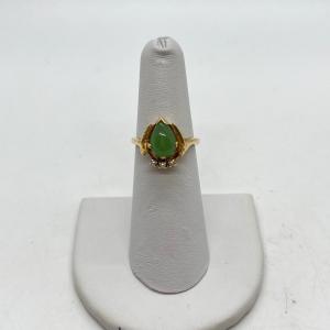 Photo of LOT 57:  4.10 gtw 14K Gold Jade Ring with seed pearls sz 6