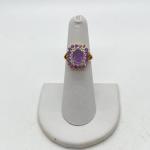 LOT 55: 10K Gold Amethyst and Diamond Cluster Ring - Size 6 - 3.4 gtw