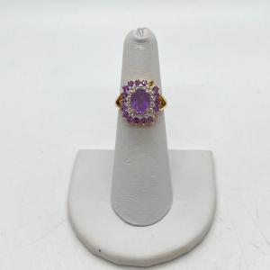 Photo of LOT 55: 10K Gold Amethyst and Diamond Cluster Ring - Size 6 - 3.4 gtw