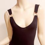 Vtg Maxi Sensual Jersey Dress with Gold Metal Loops at Shoulders