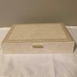 MELE ivory off white color gold accent, blue inside jewelry box   