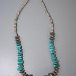TURQUOISE CHUNK/ SILVER TONE BEADS AND CLAM SHELL NECKLACE