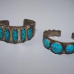 NATIVE AMERICAN TURQUOISE CUFF BRACELETS W/ NICE ENGRAVINGS