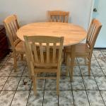 Light finished Wood Table and Chairs Set Drop leaf style, 39” high, 42” roun