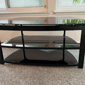 Photo of Modern Black Glass Shelf Media Table Stand