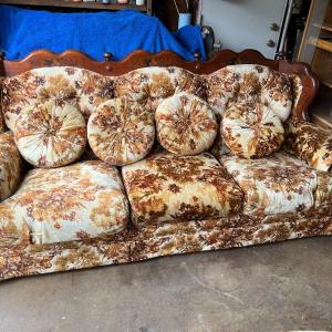 Photo of Vintage Retro Three Cushion Wood Framed Country Rustic Couch Sofa