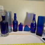 Huge Lot of Cobalt Blue Glass Bottles and Vases