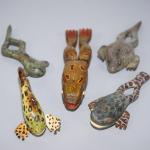 FOLK ART GROUPING OF FIVE FROG DECOYS
