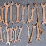 Tray lot of old Antique rusty wrenches as is