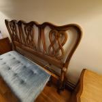 Vintage Headboard, Footboard, Queen Frame and Two porcelain Lamps