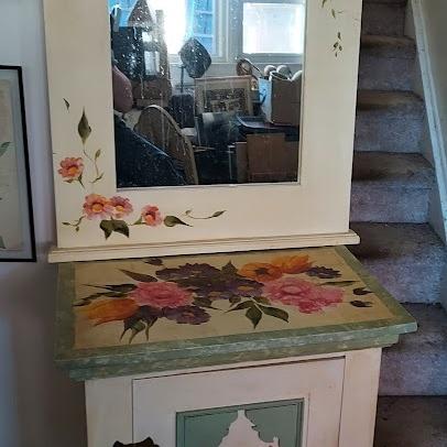 Photo of  Lovely Painted Cabinet and Mirror - Floral Designs