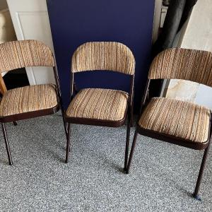 Photo of Vintage Samsonite Beige Brown Striped Tweed Padded Folding Chairs
