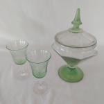 Antique Depression Glass Apothecary Jar and Etched Glasses (B2-BBL)