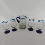 Blue Bubble Glass Pitcher and Water Goblets (B2-BBL)