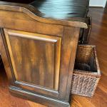 Rainer Storage Wooden Bench Wicker Baskets Leather Seat Spectra Home