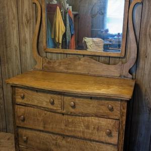 Photo of Alt & Darby Oak Serpentine Dresser w/ Harp Mirror