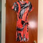 Lovely Contempo Dress by Votique, Sz L, Orange, Gray, Black & White Wash