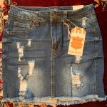 Wax Jean Mini-Skirt, Sz S, stretch denim, distressed & NWT