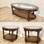 Set Three (3) Matching Wood Cain & Glass Top Tables