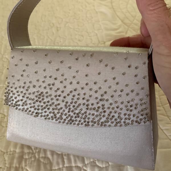 Photo of Silvery Gray Evening Bag, with Seed Beaded Front.