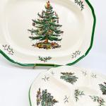 SPODE ~ Christmas Tree ~ Pair (2) Oval Serving Platter & Hors d’Oeuvre Tray