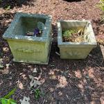 1261 Two Floral Decorated Cement Square Flower Pots