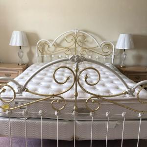 Photo of Bedroom Set - Brass/White Bed Frame and Pine Furniture