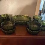 Vintage Avocado Large Berry Dish and 12 serving dishes