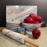LOT 63R: Marble Cutting Board/Rolling Pin, Marble Artist Paperweight and More