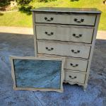 Vintage Five Drawer Dresser and Mirror (1G-DW)