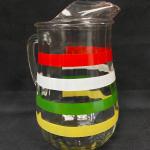 Retro Red White Green Yellow Mod Color Striped Ribbed Glass Iced Tea Water Pitch