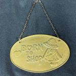 Small Brass Born to Shop Wall Hanging Plaque 1986