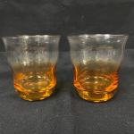 Pair of Clear to Amber Luster Rippled Rocks Drink Glasses