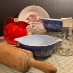 LOT 61R: Vintage Pyrex, Hall Pitcher, Rolling Pin and More