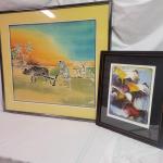 Framed Batik and a Signed Print of Horses (2WS-DW)