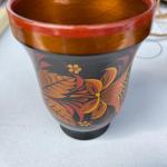 Set of Two Vintage Hand Painted Khokloma Wood Cups