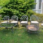 Metal Outdoor fire pit, chairs and table - $75
