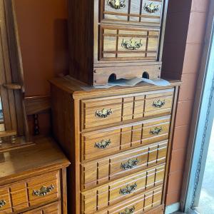 Photo of Dresser with mirror,, nightstand, queen/full headboard. chest of drawer Excluded