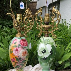 Photo of Lovely Victorian Hand Painted Pitcher & Urn  Lamp Set