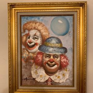 Photo of Original signed clown oil painting on canvas
