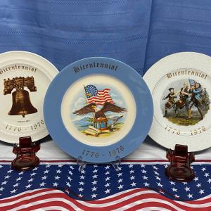 Photo of 3 Beautiful Bicentennial china plates 1776-1976 designed by Walter J. Seibold
