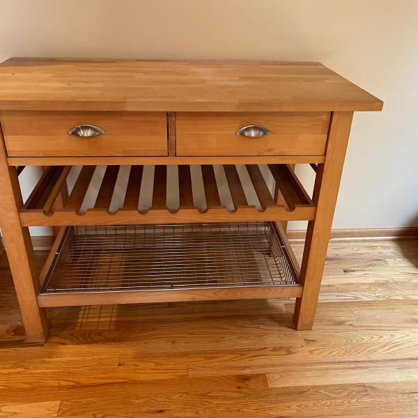 Photo of Crate and Barrel Butcher block free standing kitchen island