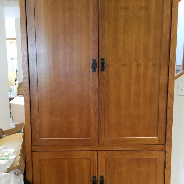Photo of Solid Oak Entertainment Center/Cabinet/Storage/Mission or Craftsman Style
