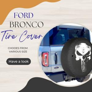 Photo of Custom Ford Bronco Spare Tire Cover with Distressed Skull Design
