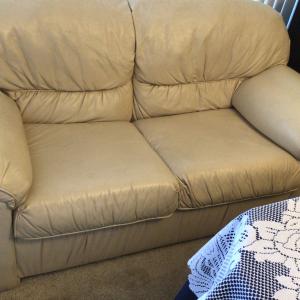 Photo of Tan Leather loveseat